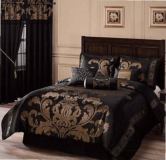 7-Piece Luxurious Royal Floral Jacquard Woven Comforter Set Oversized Bedding