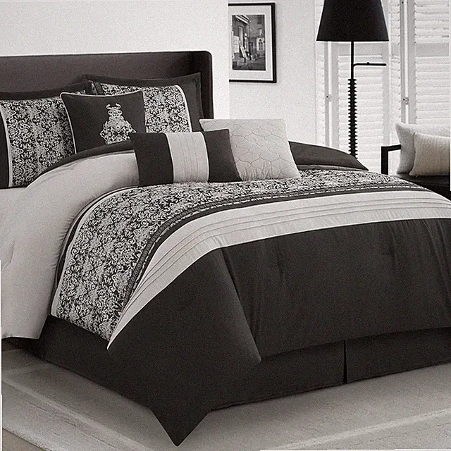 Black Silver California King Comforter Set - 7 Piece Soft Bedding Set