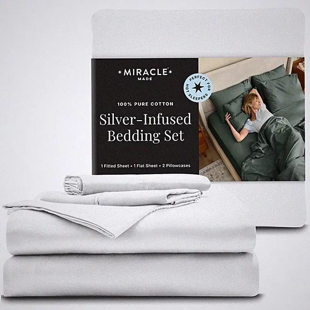 Breathable Cotton Bed Sheets, 4-Piece Set – Silver-Treated, Soft and Cool-to-...