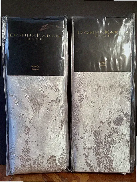 Donna Karan LUNA Collection 2 KING PILLOW SHAMS Platinum Silver 36” x 20”