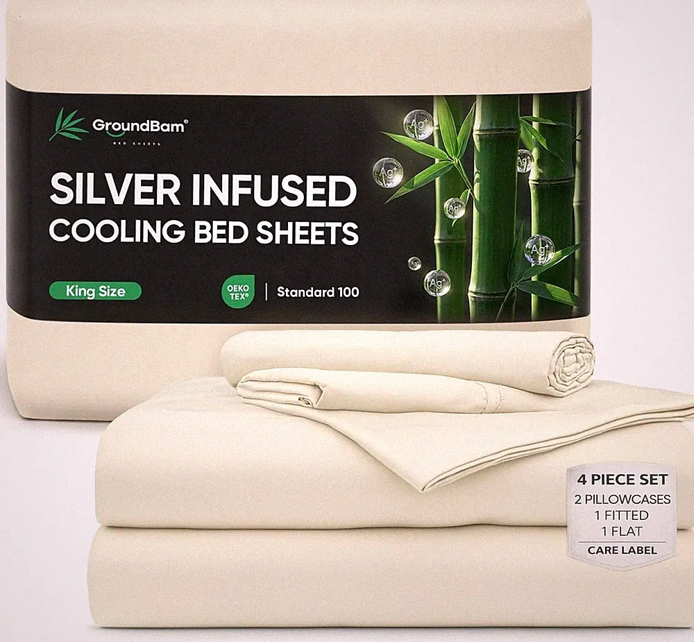 KING Silver Infused Bed Sheets Set Temperature-Regulating Fabric Off white