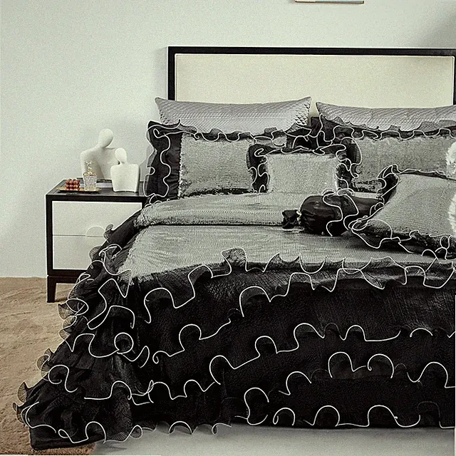 Luxurious Black Silver Sequin Comforter Set - King Size, 6 Pieces