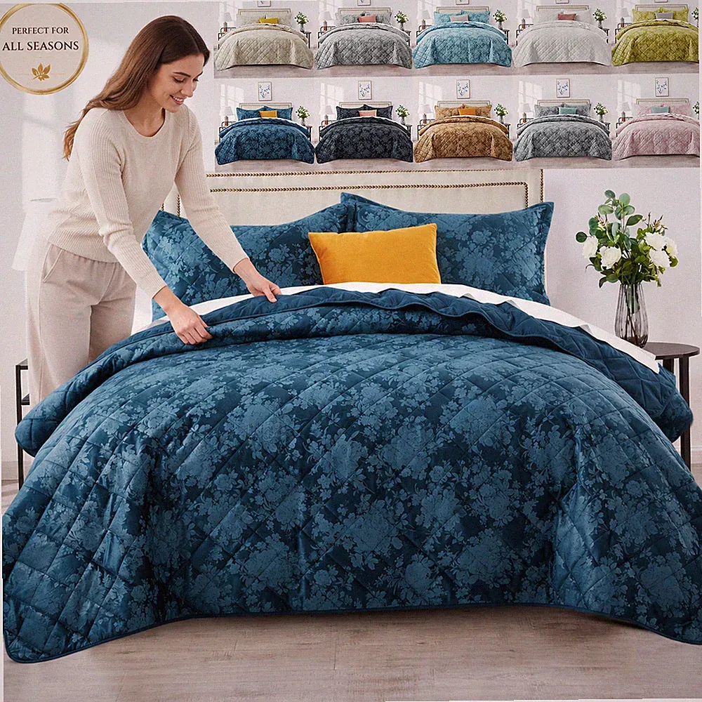 Luxurious Velvet Bedspread Reversible Plush Coverlet Soft Quilt Summer Bedding