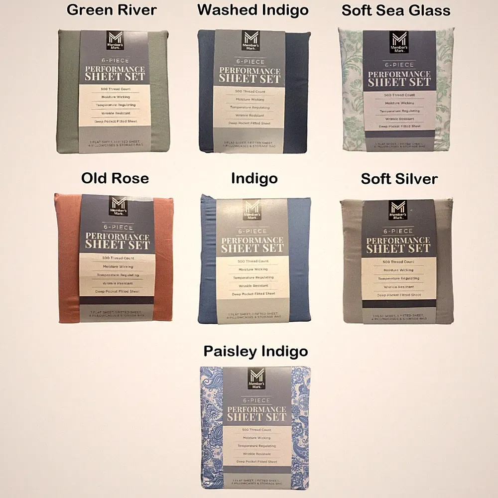 Member's Mark 500 Thread-Count Performance Solid Sheet Set, 6 Piece