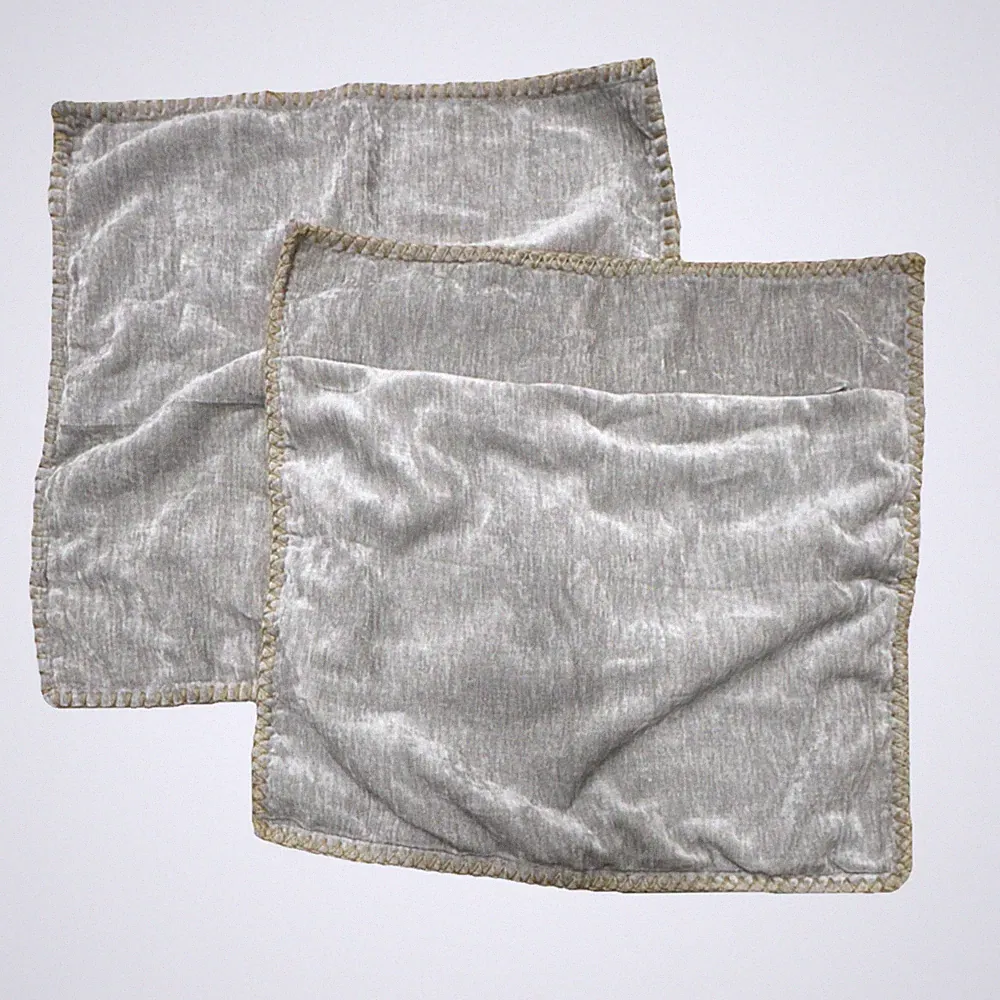 Set of 2 Gray Silver Square Pillow Shams Gold Trim Solid Pattern Button Closure