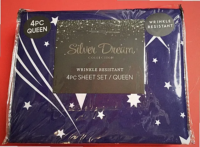 Silver DREAM Collection STARS ⭐️ DESIGN 4 PIECE QUEEN SIZE SHEET SET Bedding NIP