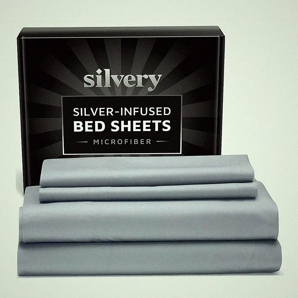 Silvery Bed Sheets Queen Size Silver Infused Microfiber Soft Hypoallergenic