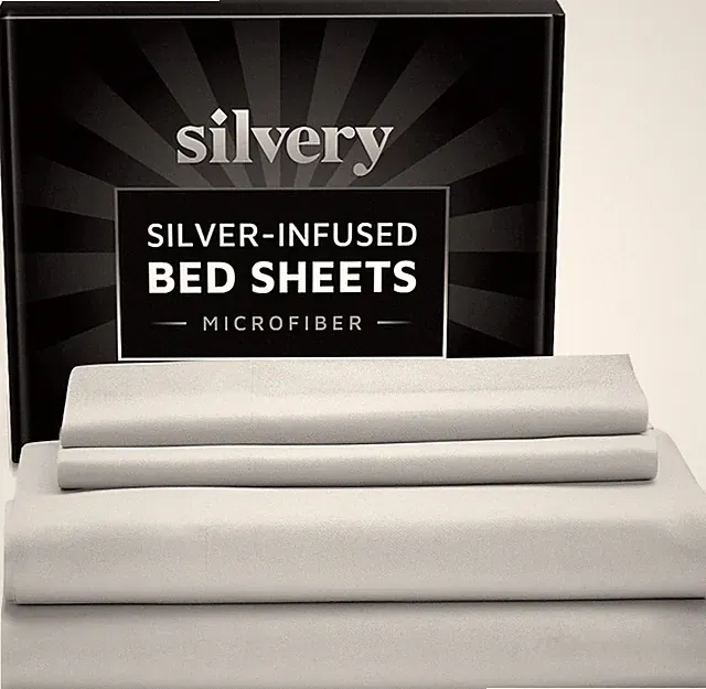 Silvery Silver Infused Cooling Bed Sheet Set Queen Gray Self Cleaning Technology