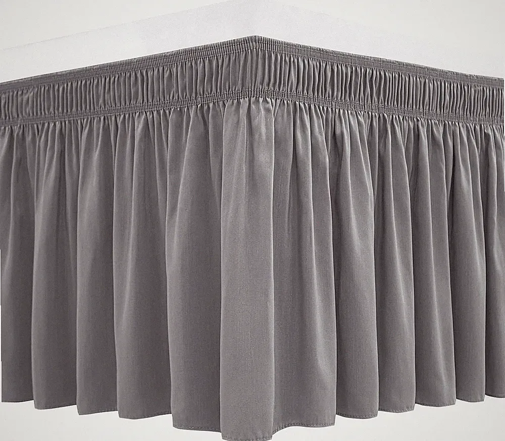 Wrap around Bed Skirts for Queen Size Beds Long Drop of 18", Silver Grey Adjust