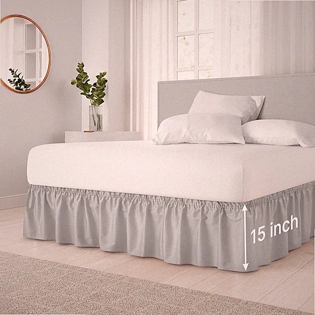 Wrap Around Dust Ruffle Bed Skirt, Easy Fit & Pleated 15" Drop by CGK Linens